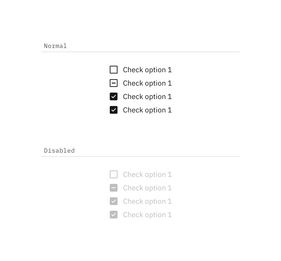 Disabled and normal checkbox states